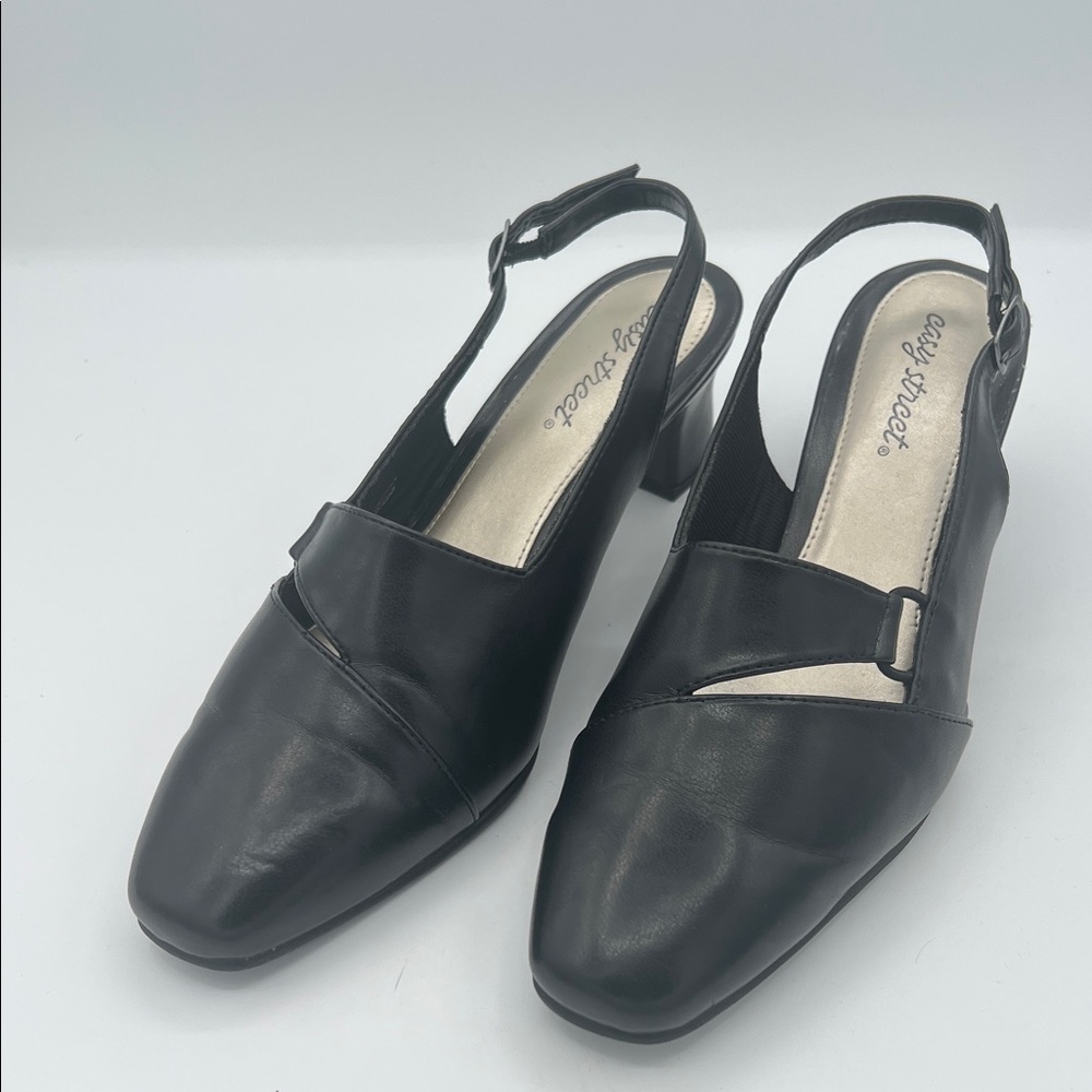 Easy Street Black Vegan Leather Slingback Heels 10 W